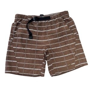 North Face Men's Hybrid Belted Swim Trunks Shorts Brown/White‎ Stripes Size M